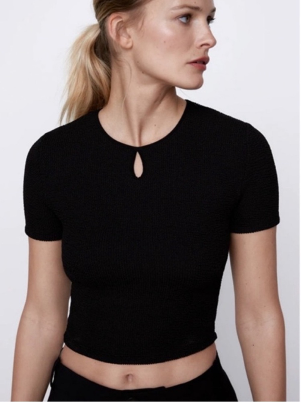 Zara Textured Weave Keyhole Crop Top